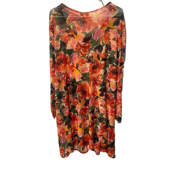 Catherines Floral Duster Sheer Open Front or 2 button down Topper Cover Up Sz 3X - Picture 6 of 6